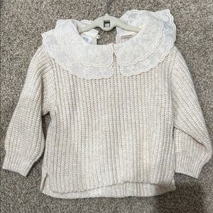 Zara Cream Knit Sweater with Lace Collar